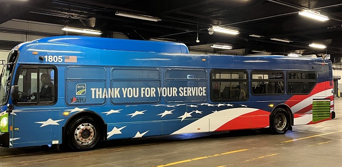 Image of RTS bus decorated for Veterans Day